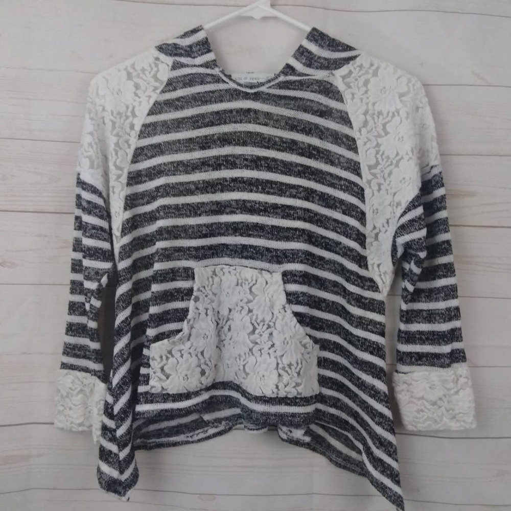 Side of Fries Lace Striped Hoodie Sweater Med